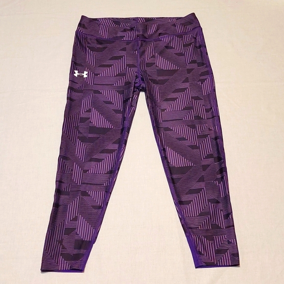 Under Armour Athletic Spandex Leggings Girls Youth Large‎ Geometric Purple - Picture 1 of 7